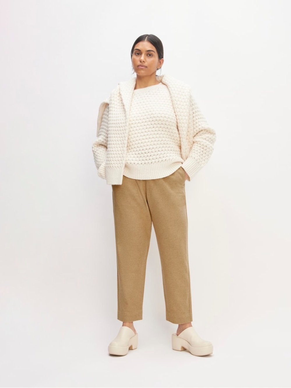 NWT Everlane Wool Flannel Pull-On Pant Tiger’s Eye Brown Size Large